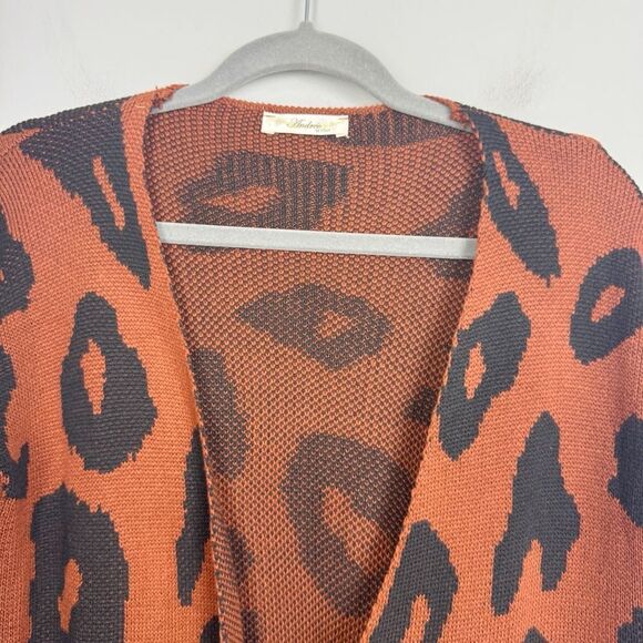 ANDREE BY UNIT | Animal Print Brown & Black Open Front Cardigan Women’s Size M - Picture 3 of 7